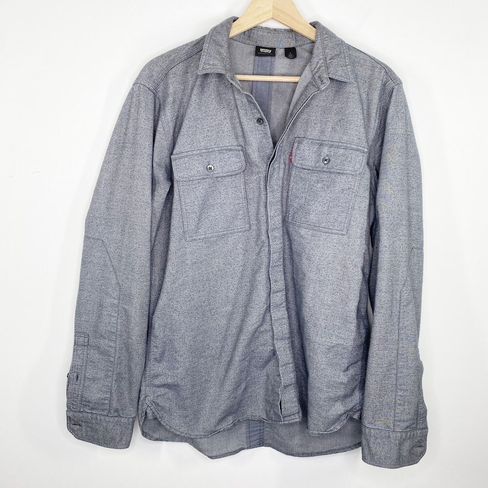 Levis Mens Blue Grey Button Front Long Sleeve Over Shirt Shacket Size M EA24